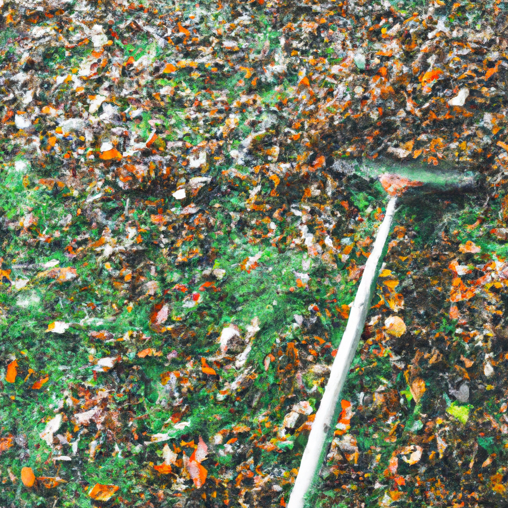 Herfstbladeren op Belgisch gazon met opruimgereedschap