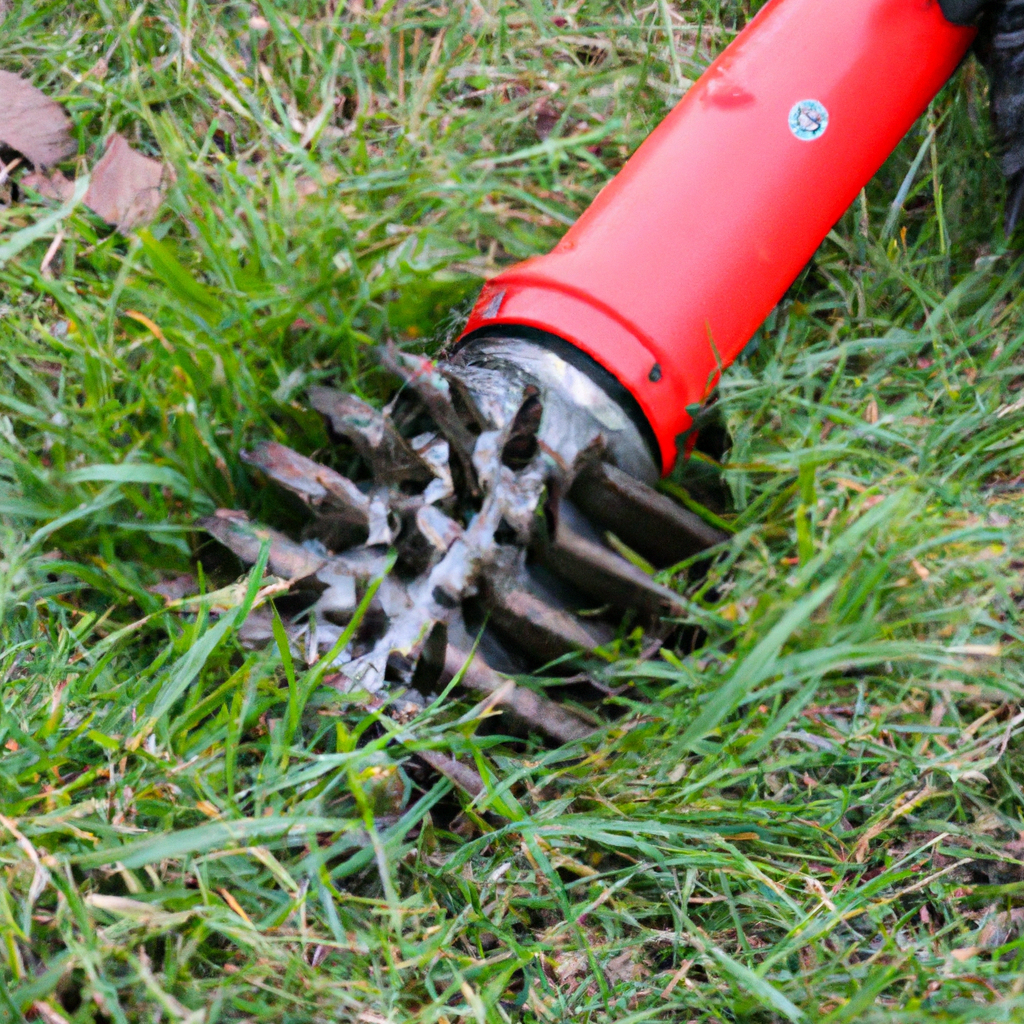Beluchten van het gazon in de lente, close-up van wortelzone